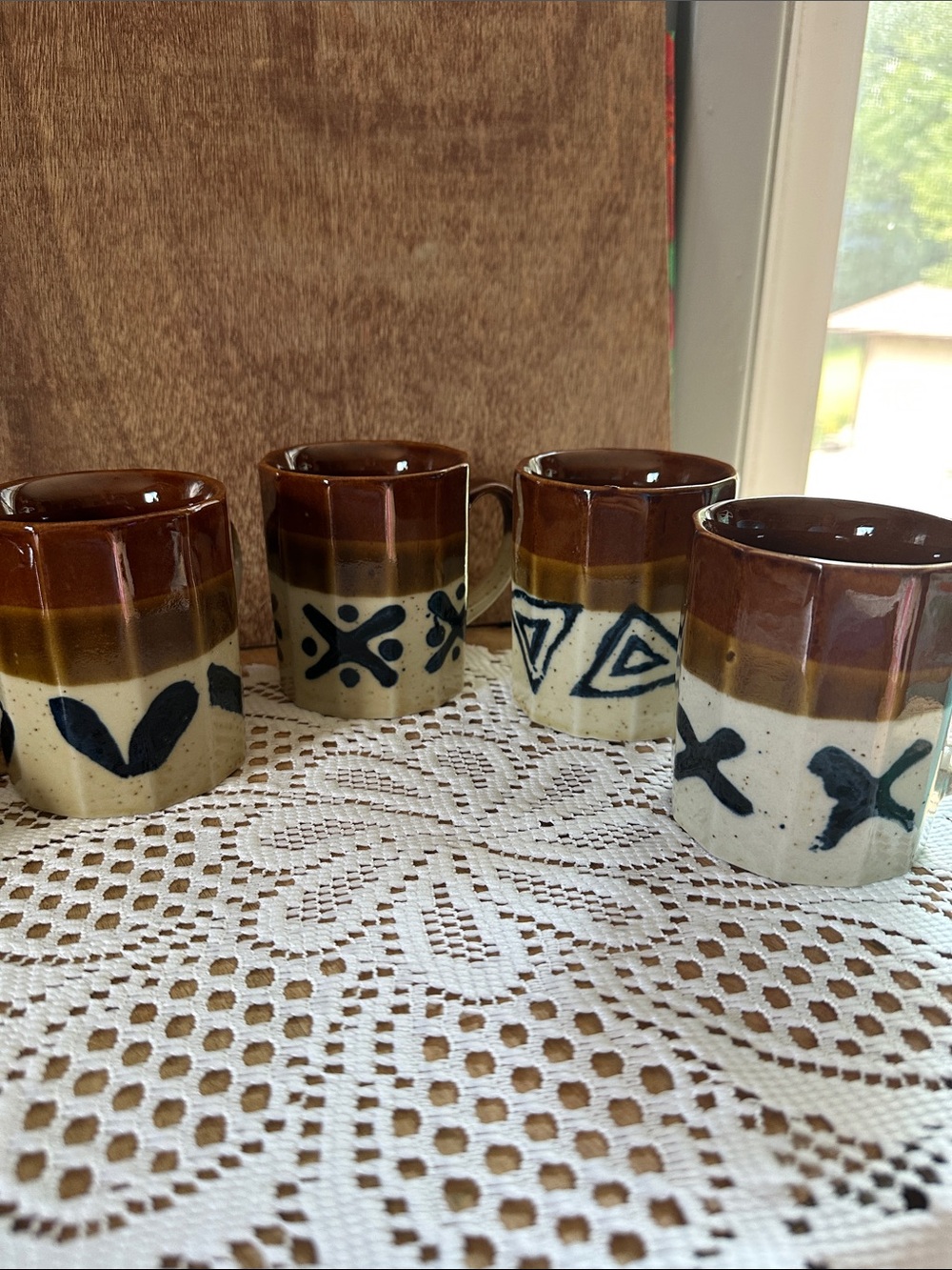 Otagiri Handmade Brown and Cream Stoneware Mugs - Set of 4